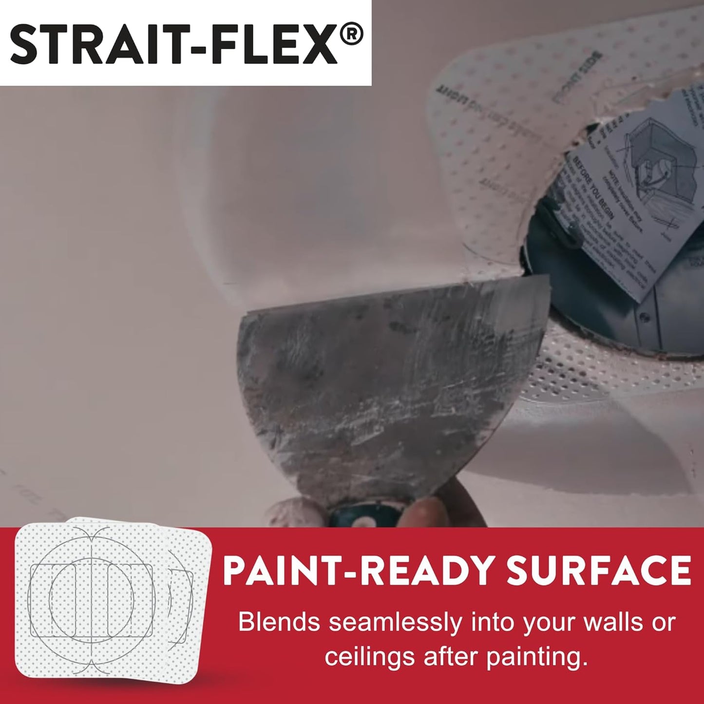 Strait-Flex Drywall Patch – Perma-Patch for Easy Drywall Repair – Smooth Finish, No Fuzz and Ready to Paint – Pre-Cut 8" x 8" Size with Trim Guides – Covers Holes Up to 5" – 10 Pack