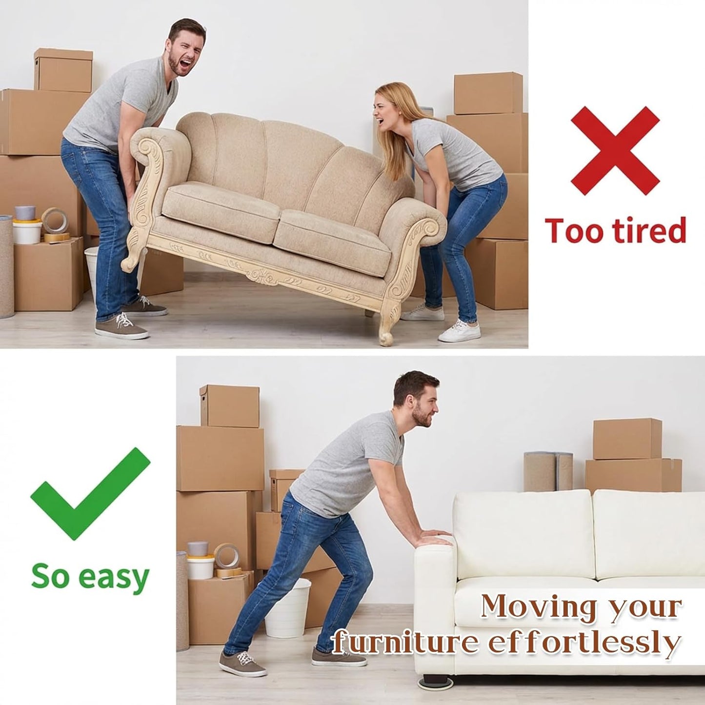 12 Pcs Furniture Sliders, Round Sliders for Furniture on Carpet, 2 Inch PE Floor Protectors for Sofa, Table & Chair Moving, Beige