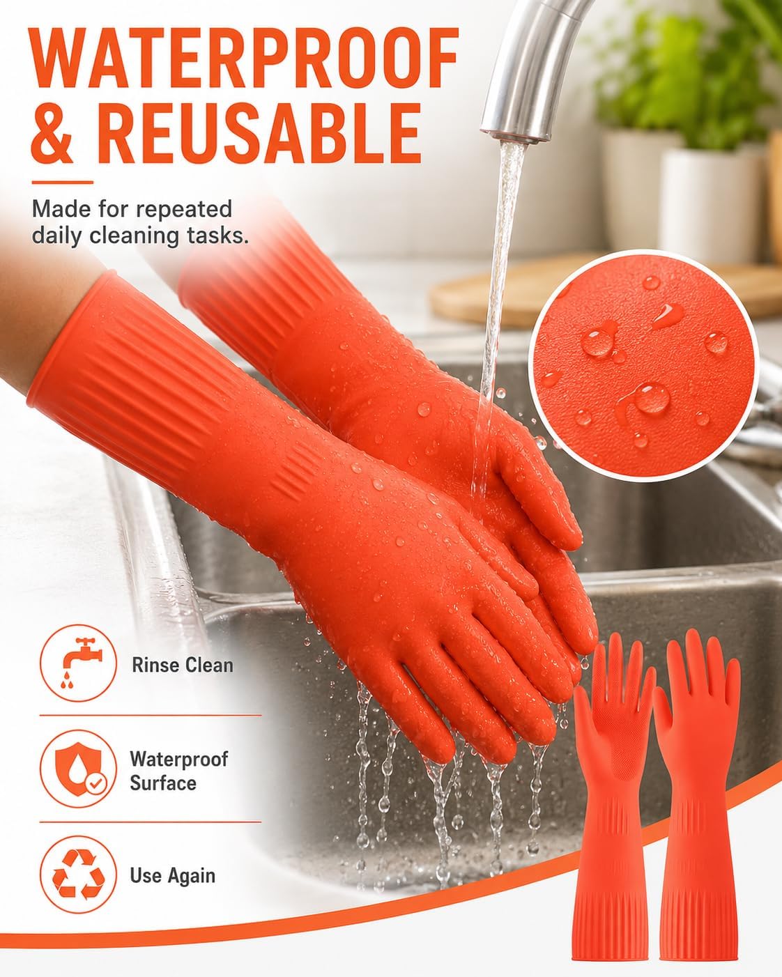 Disfore Rubber-Gloves Dishwashing Gloves for Cleaning-Kitchen - 2 Pairs Long Household Cleaning Gloves for Washing Dishes