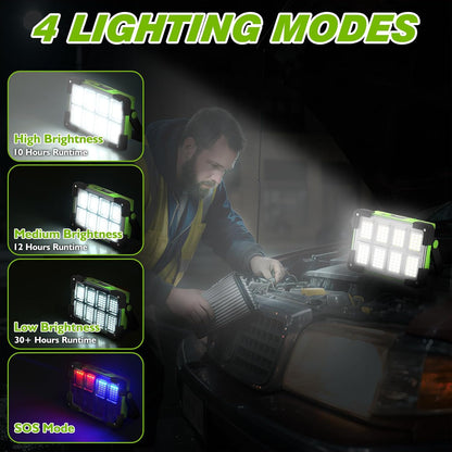 120W Solar Rechargeable Work Light, 144 LED 10000LM Led Work Light with 4 Modes, Portable Flood Light with Stand, IP66 Waterproof Outdoor Working Light for Emergency Mechanic Camping Repair (Yellow)