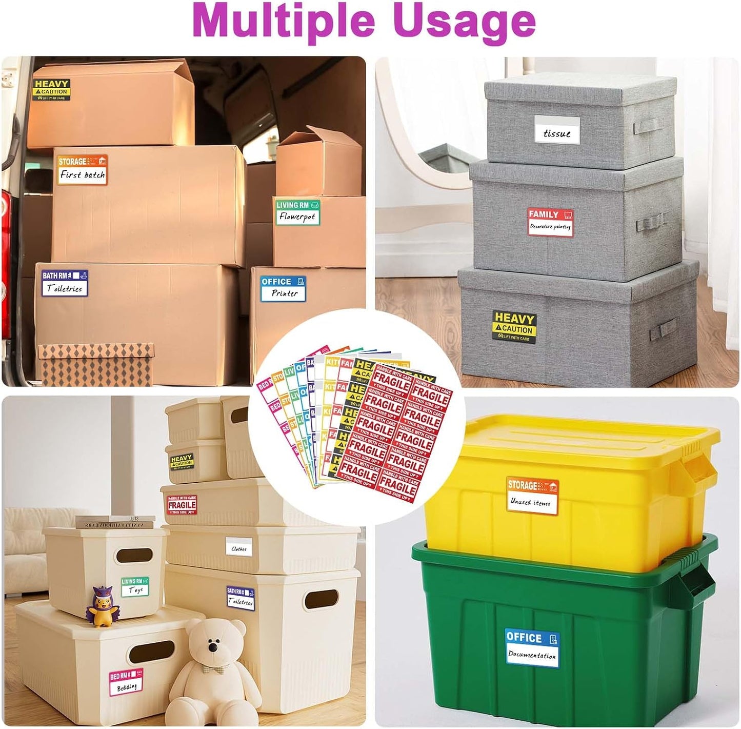 440 Count 3.5" x 2" Large Home Moving Packing Labels for 3-4 Bedroom House, 10 Color Coded Moving Stickers for Boxes with Large Writable Area, Fragile Moving Stickers +Heavy and Blank Labels