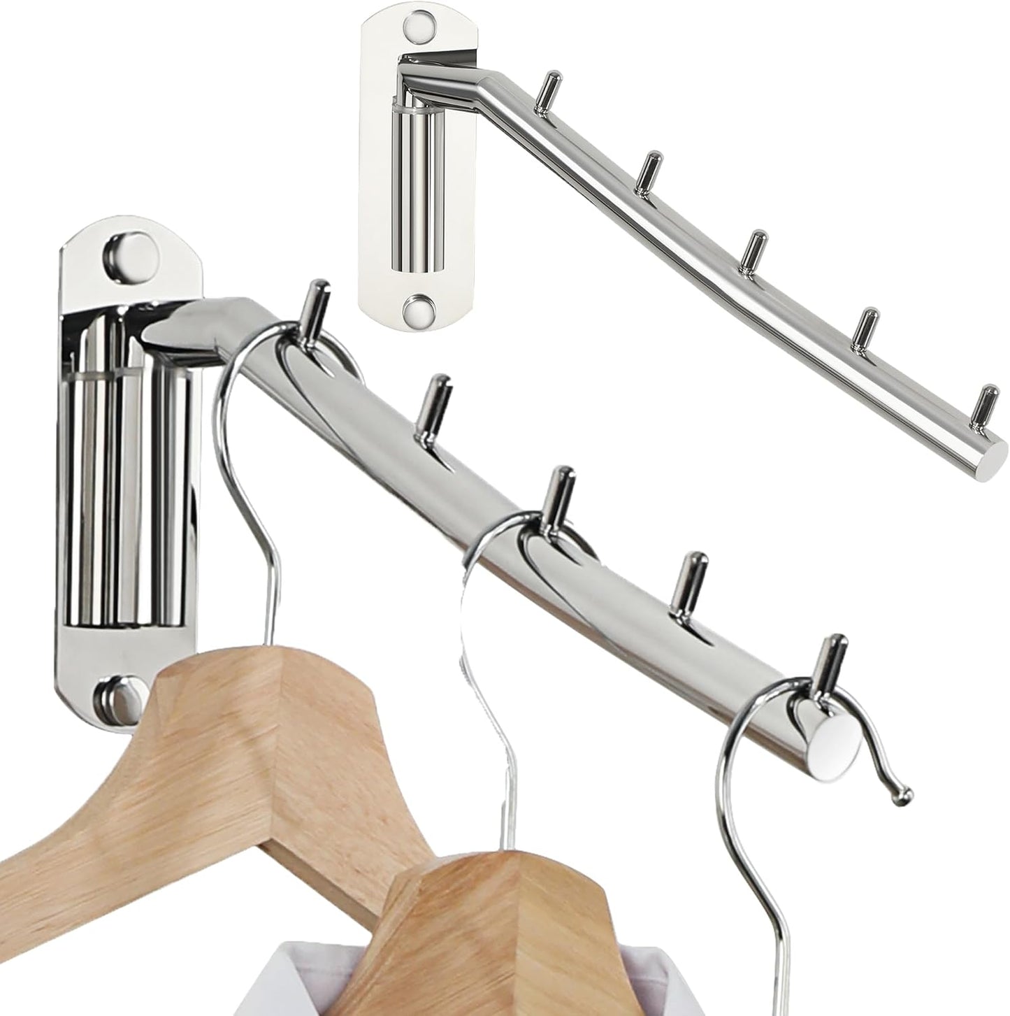 Alise Swing Clothes Hanger Rack,Black Garment Racks Wall Mounted(2P) | Clothes Bar-Hanger Hooks Heavy Duty Swivel Drying Rack Clothing Hanging System Closet Storage Organizer