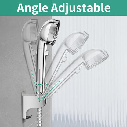 Hand Held Shower Head Holder Wall Mount, Shower Hose Holder Adhesive with 2 Hanger Hooks, Adjustable Shower Handle Holder, No Drilling Shower Wand Holder (‎Chrome, 1 Pack)