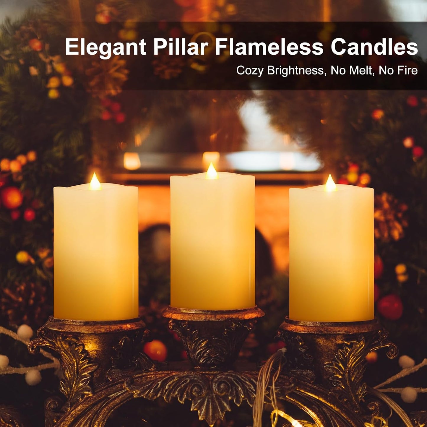 3x4 Flickering Flameless Candles Set of 3,Real Wax Pillar LED Candles,with Timer,4 inch Flameless Candles with Remote,for Party Wedding Holiday Home Decor,Ivory