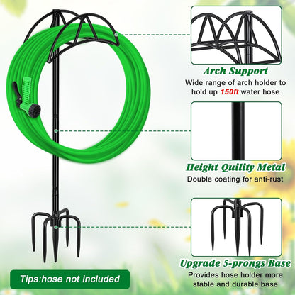 Gtongoko Garden Hose Holder for Outside 43" Heavy Duty Freestanding Water Hose Holder with 4 Stable Spikes Metal Hose Stand Holds Up to 150FT Hose & 44LB Detachable Hose Storage for Yard Lawn Patio