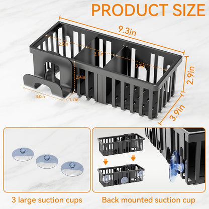 Yieach Black In Sink Sponge Holder for Kitchen Sink Organizer,3-In-1 In Sink Caddy with Suction Cups,Plastic Scrub Brush and Sink Ccrub Holder,New Home Must Haves Sponge Caddy,Dish Soap Rack,Dispenser