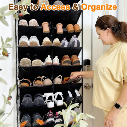 UVIAHOMI 20-30 Pairs Over the Door Shoe Organizer, Clear Pockets Hanging Shoe Storage for Closet, 10-Tier Door Shoes Rack, Handing Shoes Holder Fit All the Family's Sneakers, Boots, Heels, White