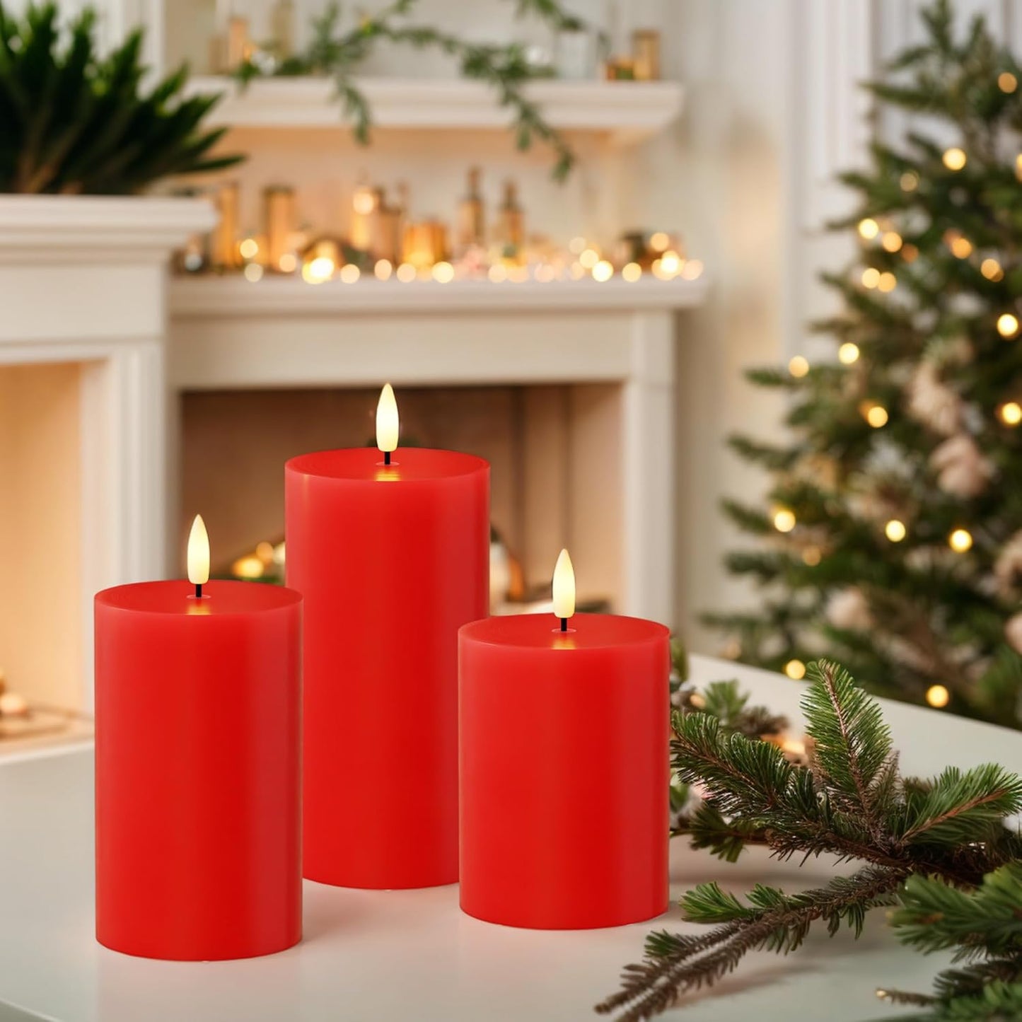 JOIONE Flameless Pillar Candles with Remote, 3 Pack Battery Operated Real Wax LED Candles, LED Candle that Perfect for Home Decorations Fireplace Table, White