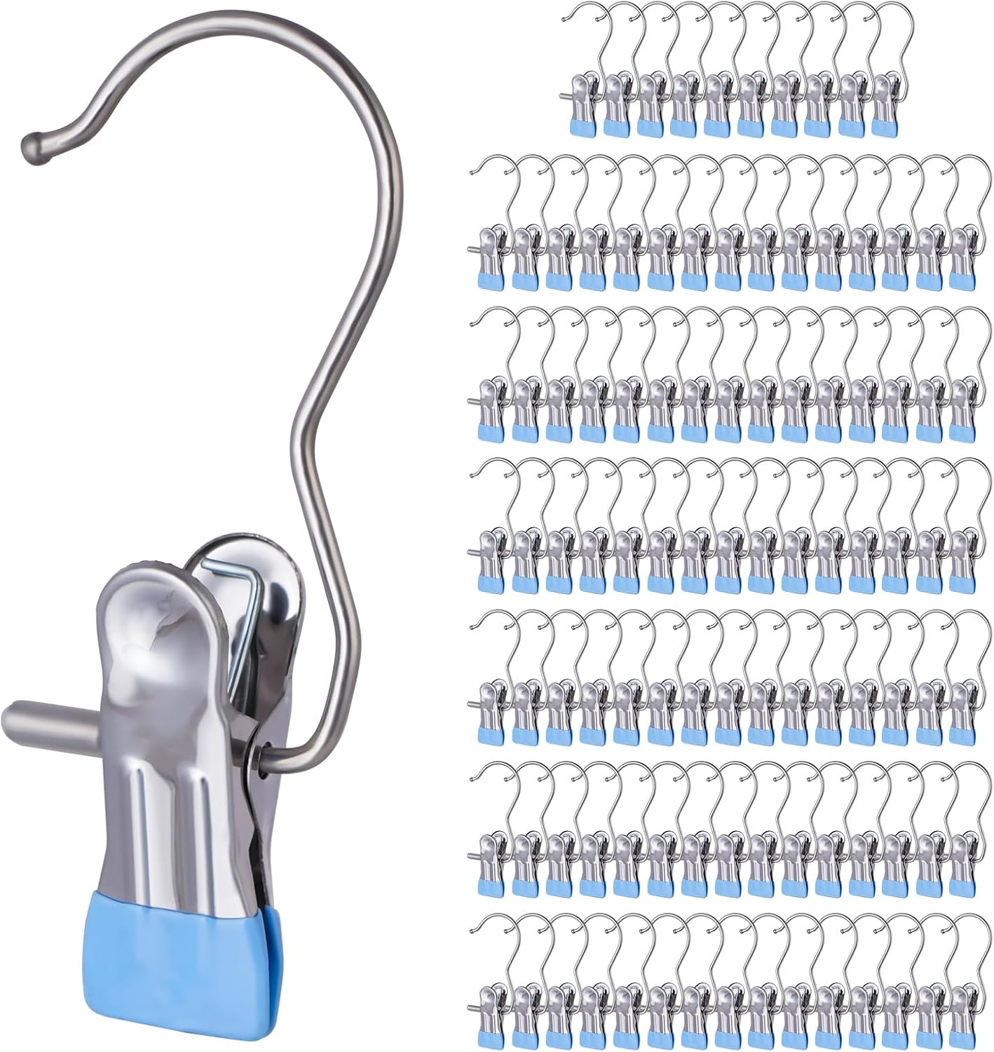 50PCS Space-Saving Clothespin Hat Pants Storage Hanging Travel Hook, Portable 360° Rotating Stainless Steel Hanging Hook Clips Towel Clips,Laundry Hooks Hanging Clips with Clips for Home and Travel