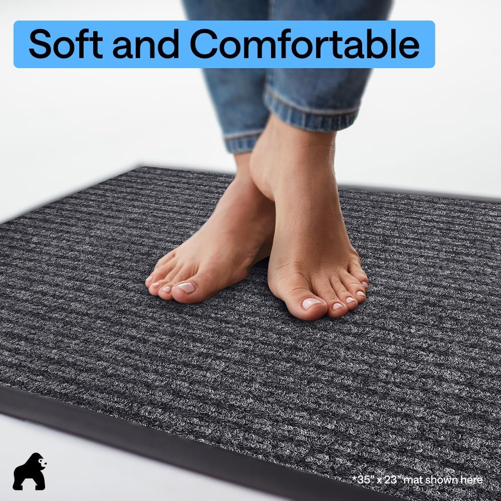 GORILLA GRIP Waterproof Traffic Guard Door Mat, Heavy Duty Entryway Mats, Strong Backing Commercial Utility Rugs for Office Hallway, Garage Floor and Home, Low Profile Carpet Runner, 29x17, Black