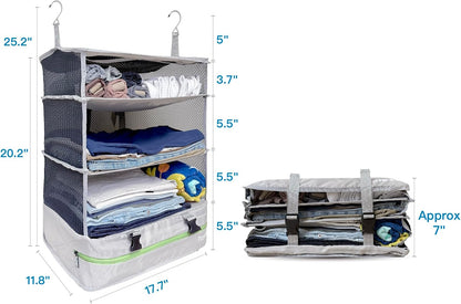 Grand Fusion Stow-N-Go Hanging Travel Shelves, Packing Organizer for Luggage. Carry on Closet for Suitcase. Expandable Packing Cube. Travel Essentials. (Black - L, L = (L) 11.8" x (W) 11.8")
