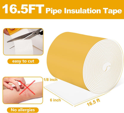 DEMEDO Pipe Insulation Tape, Pipe Wrap Insulation Foam Tape Self Adhesive, Outdoor Water Pipe Insulation Roll for HVAC, AC Line Insulation, 2 inch x 16.5 FT Heat Tape for Water Pipe, White