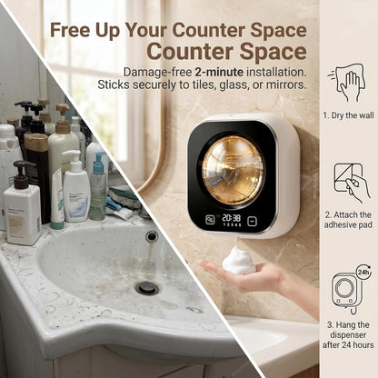 Automatic Foam Soap Dispenser Bathroom,Wall Mounted Touchless Foaming Soap Dispenser Rechargeable with Smart LCD Display & 5-Level Adjustable Foam,Electric Dispenser for Kitchen Office (White)