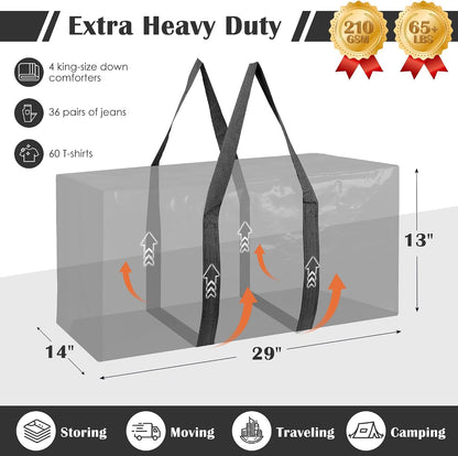 6 Pack Moving Bags Heavy Duty 210GSM with Full-Open Side Zipper, 93L 220lbs Waterproof Foldable Storage Totes for College Dorm Move-In, Moving Boxes Alternative & Home Organization, Blue