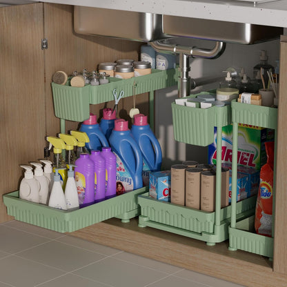 Sevenblue 3 Pack Multi-Purpose Pull-Out Storage Organizers, 2-Tier L-Shaped Under Sink/Cabinet Organizers and Storage for Bathroom & Kitchen, (Black, 12.85 Inches)