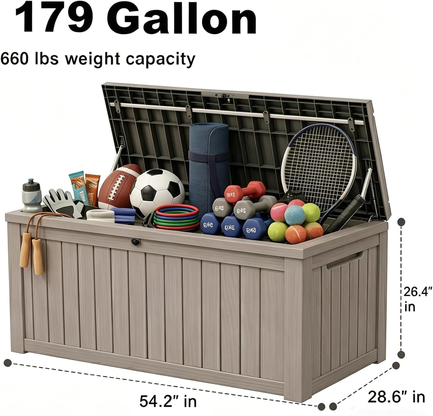 MAKINO 152 Gallon Resin Outdoor Storage Box, Waterproof Deck Box with Lockable Lid, Outside Storage Box for Patio Furniture, Pool Accessories, Garden Tools, Storage Bench for Backyard, Porch, Black
