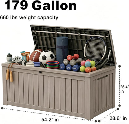 MAKINO 152 Gallon Resin Outdoor Storage Box, Waterproof Deck Box with Lockable Lid, Outside Storage Box for Patio Furniture, Pool Accessories, Garden Tools, Storage Bench for Backyard, Porch, Black