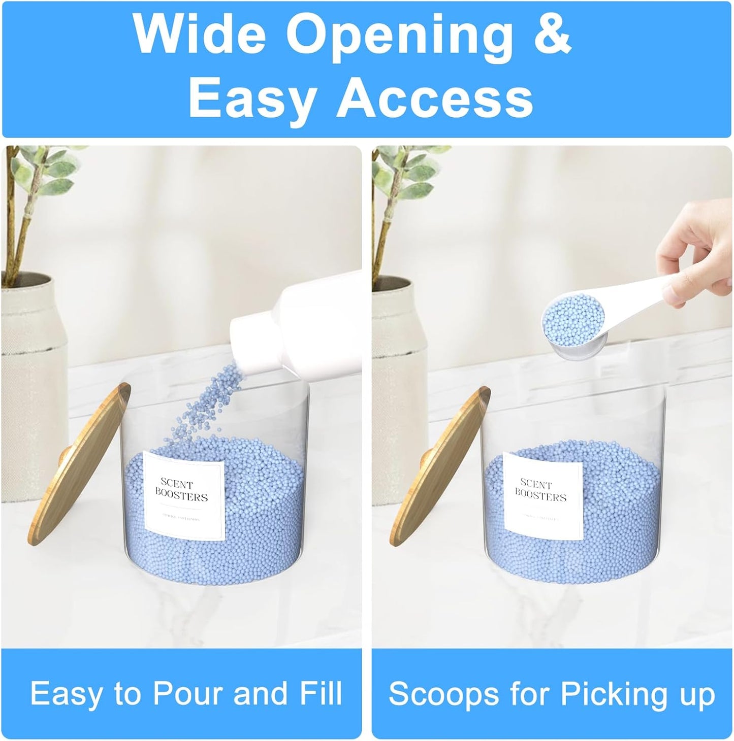 3+1 Pack Laundry Pods Containers & Dryer Sheet Holder & Laundry Detergent Dispenser, Laundry Room Organization and Storage Jars with Lids, Labels and Scoops for Scent Booster Powder Pods, Black Lid