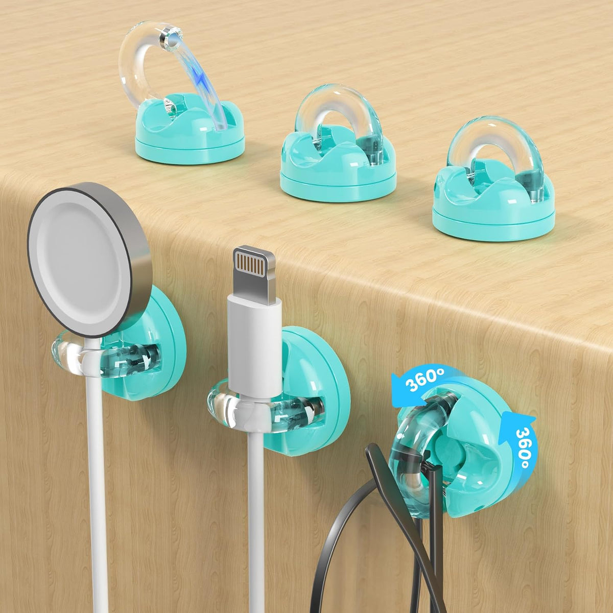 Rotatable Magnetic Cable Clips, Smooth Adjustable Cord Holder, Under Desk Cable Management, Adhesive Charging Wire Holder Keeper Organizer for Office Nightstand Wall (Black)