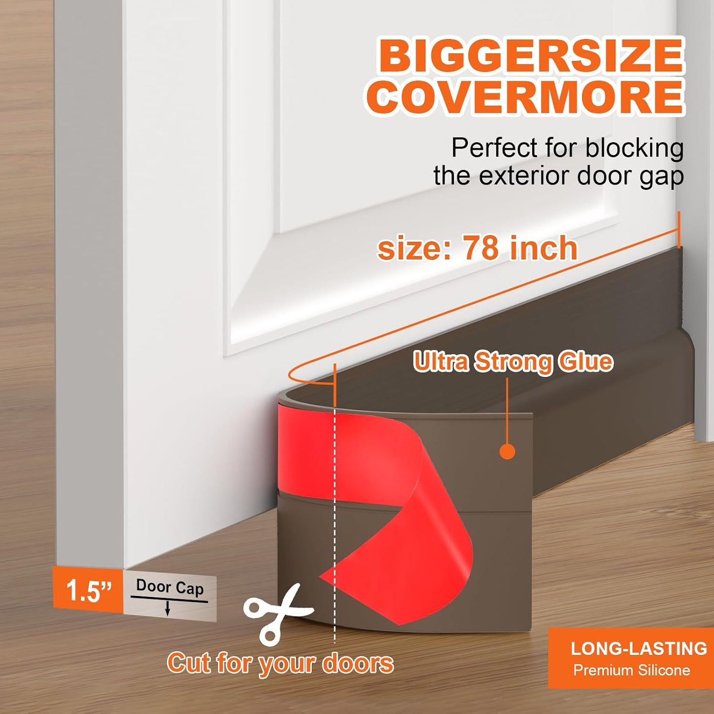 Door Draft Stopper, Door Sweep for Bottom of Door, Weather Stripping Door Seal Gap Filler Bottom Blocker Soundproof Cold Air Insulation Save Energy Installs Quickly and Easily (White, 39‘’)