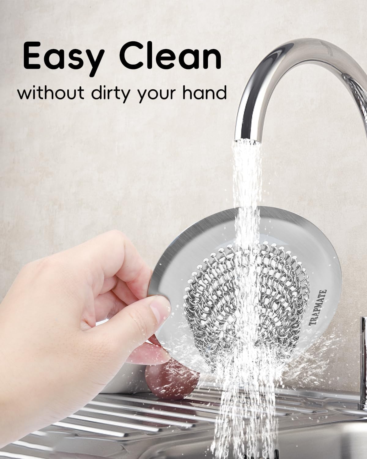 Reversible Kitchen Sink Drain Strainer Basket for Sink & Garbage Disposal | Easy Clean, Anti-Clogging, Fast Drainage, Anti-Slip, Anti-Rust, 304 Stainless Steel, Large Capacity, 4.4",Patented Chain Mesh