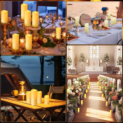Enpornk Flameless Battery Operated Outdoor Waterproof Set of 12(D: 3" x H: 3" 4" 5" 6") Pillar LED Candles with 10-Key Remote and Cycling 24 Hours Timer