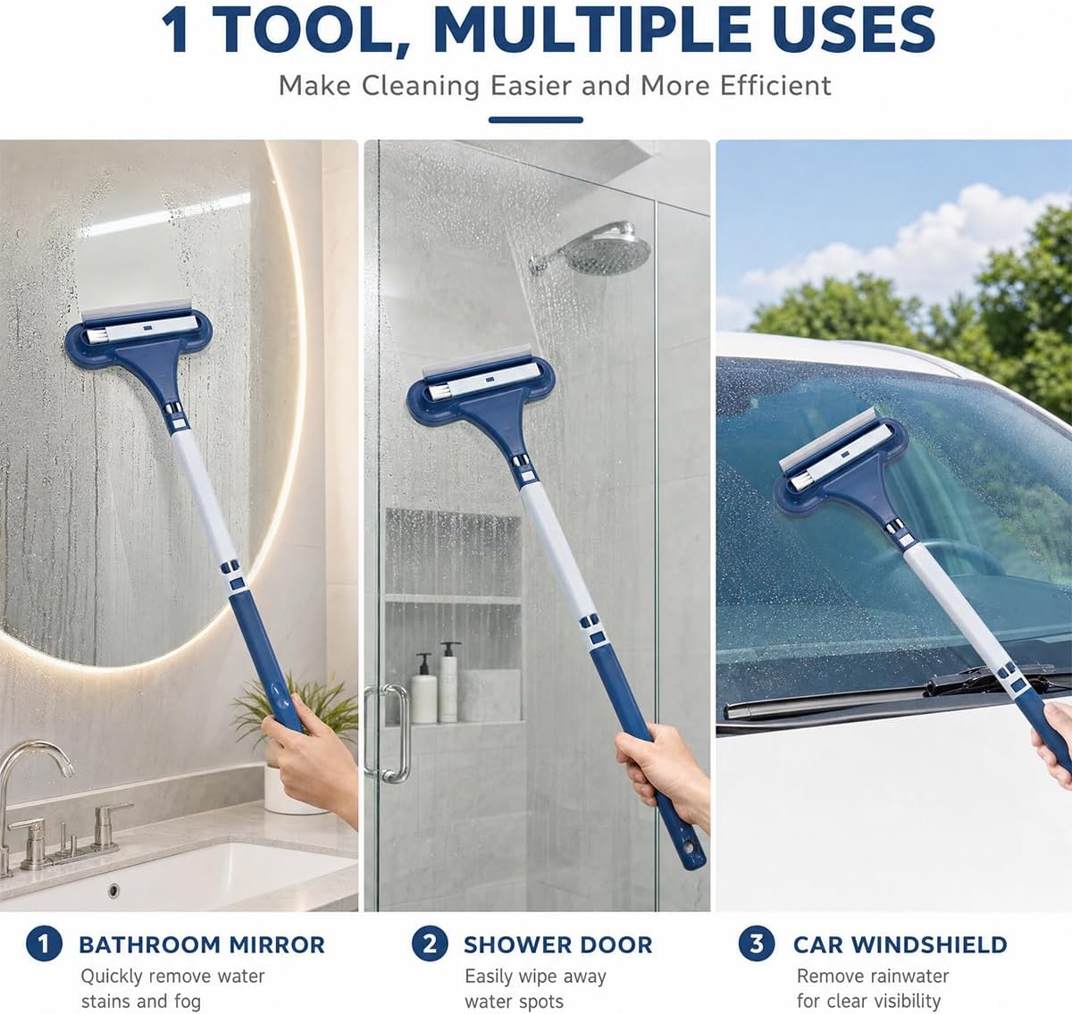 Window Screen Cleaning Brush, 2026 Upgraded 3 in 1 Mesh Cleaner Brush, Window Screen Cleaner Tool with Squeegee, Multifunctional Screen Brush, Double Sided Wet & Dry Dual Use (Blue )