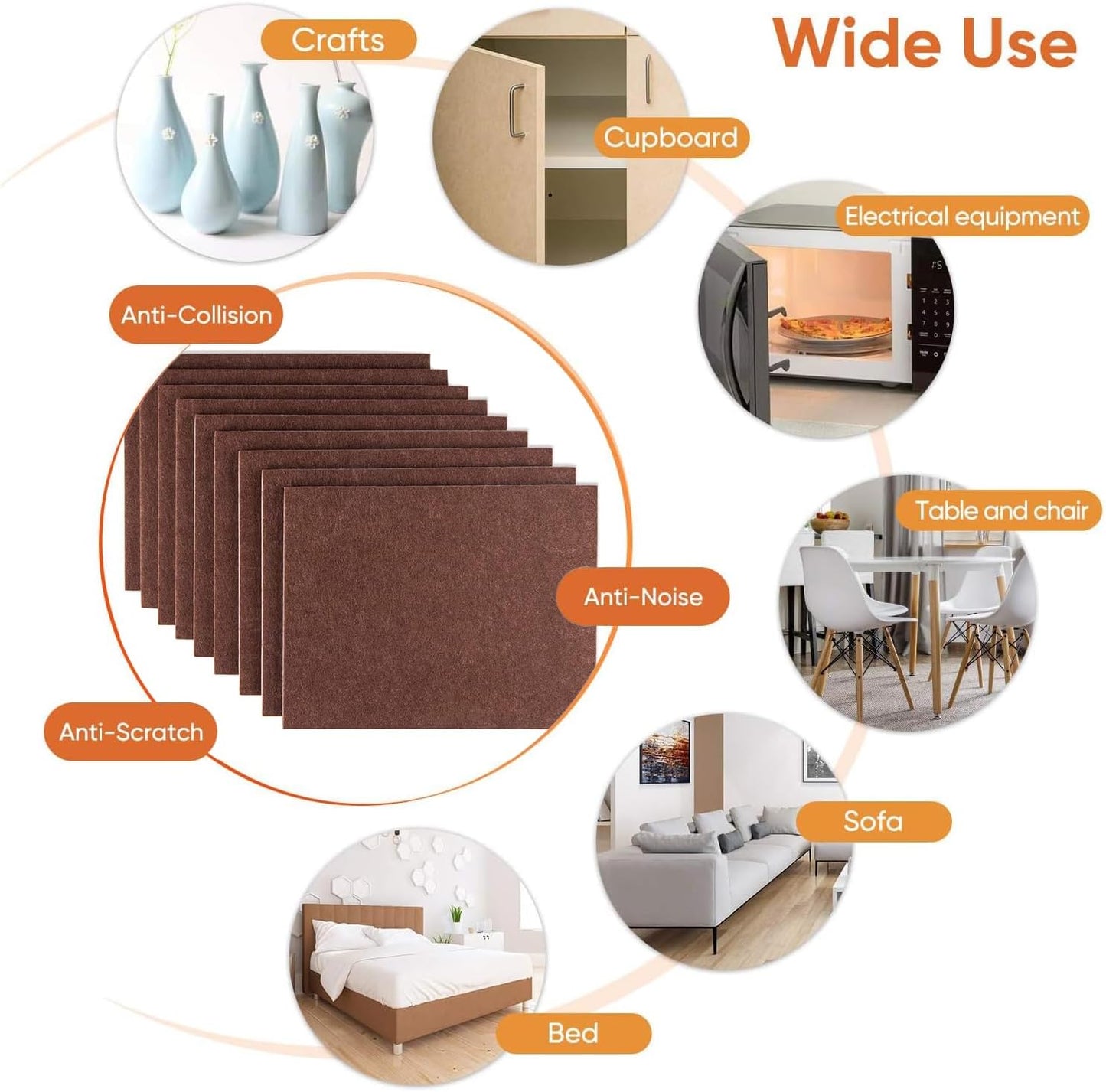 Felt Furniture Pads 10pcs 8" x 6" Adhesive Large Felt Pads, Cuttable Chair Leg Pads, Hardwood Floor Protectors for Furniture, Black