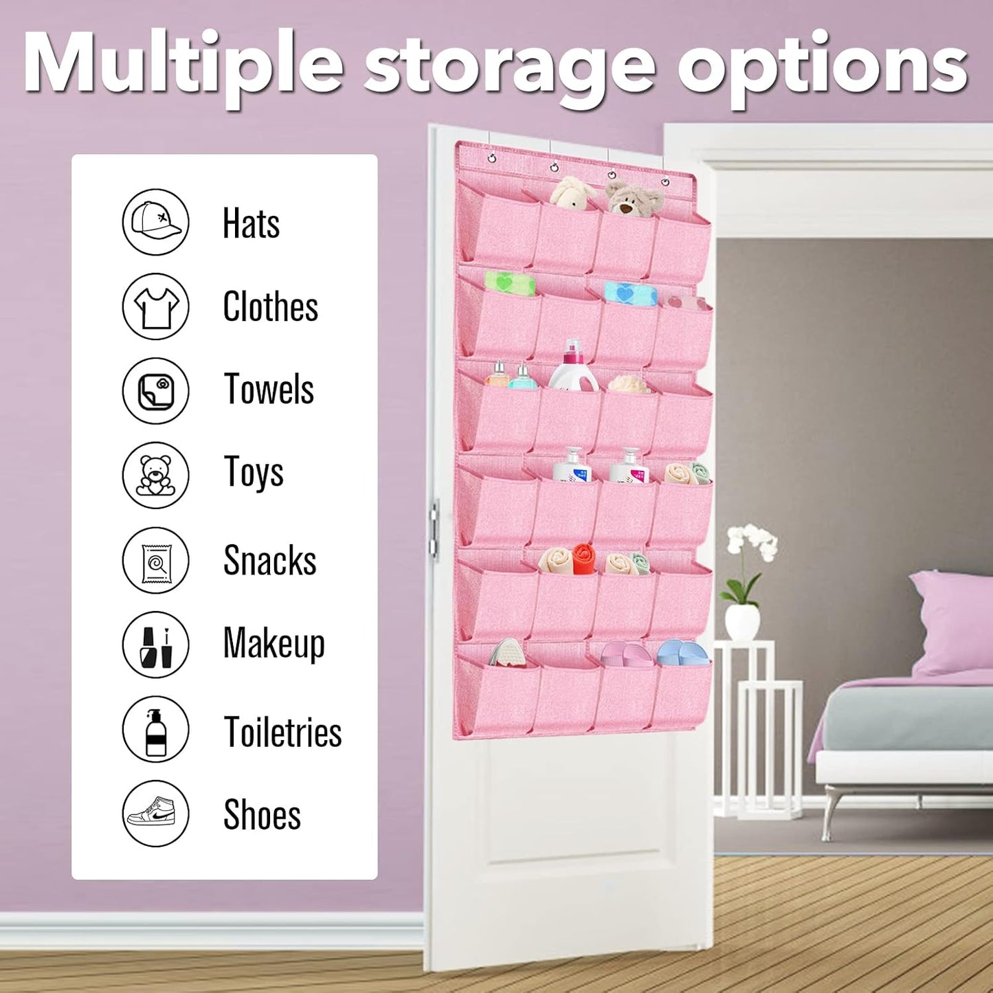 homyfort Over the Door Shoe Organizer, Hanging Shoe Rack Storage Holder with 24 Large Pockets for Closet Door, Men Women Kids Shoes, Cruise (Black)