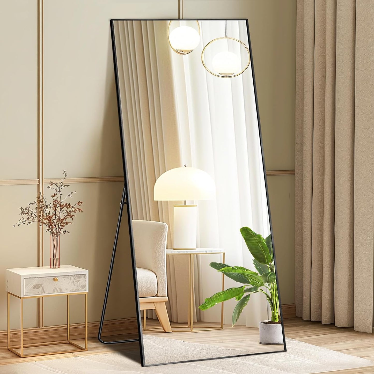 DUMOS 64"x21" Arched Full Length Floor Mirror, Full Body Mirror with Stand, Shatterproof Tempered Glass, Modern Aluminum Alloy Frame, Free Standing or Leaning for Home Decor, Gold