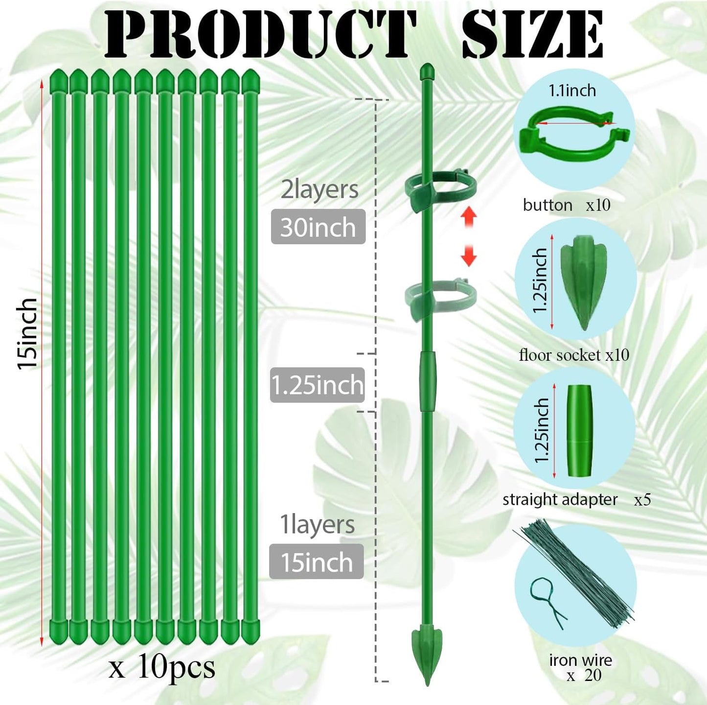 10pcs 15 inch Plant Support Stakes for Indoor Plants | Garden Orchid Sticks Extended to 3ft 4ft 5ft Plant Suport Stakes with Clips for Monstera Tomato Orchid Potted Plants Flower