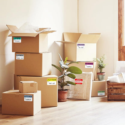 960 Count Home Moving Labels,16 Rolls Different Color Coding Moving Labels for Boxes Stickers + Fragile Moving Stickers + 1 Blank Label Roll for Customized Use