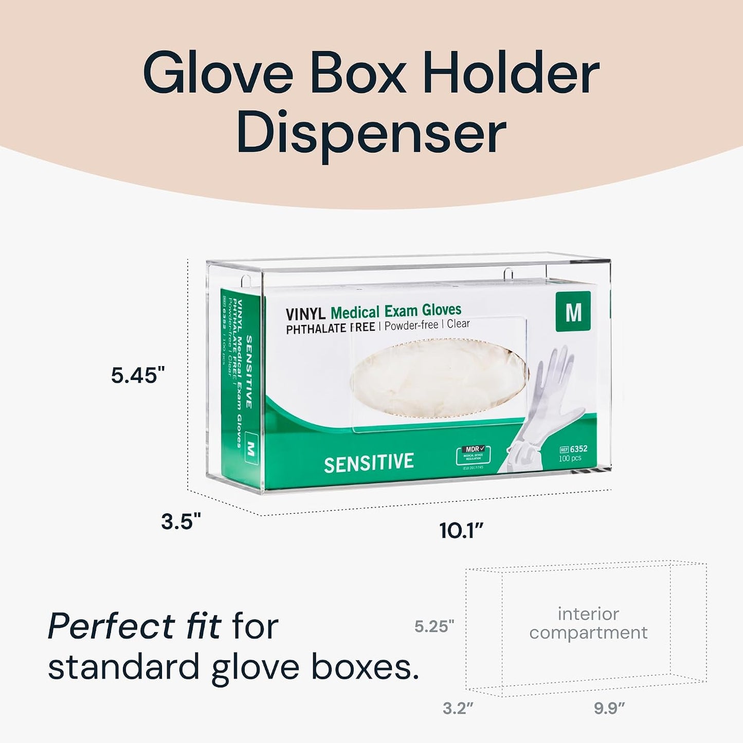SimplyImagine Acrylic Glove Box Dispenser - Clear, Wall Mount, 1ct | Clear acrylic side-loading holder - single - Use for disposable gloves in kitchen, lab & garage
