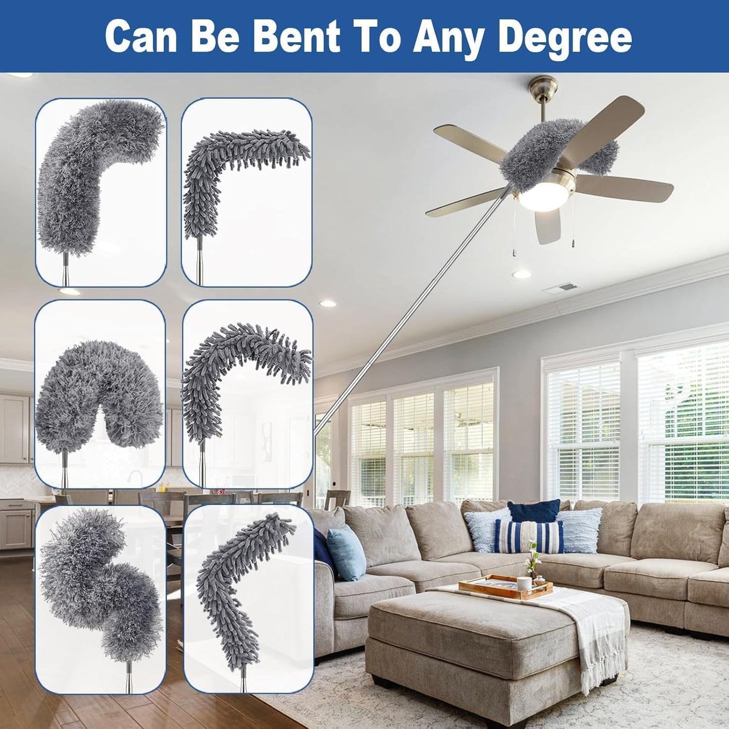 4 Pcs Microfiber Cobweb Duster with 100-inch Extendable Pole, Washable and Reusable Feather Cleaning Duster Kit with 3 Duster Heads,Dusters for Cleaning with Telescopic Pole for High Ceiling Fan