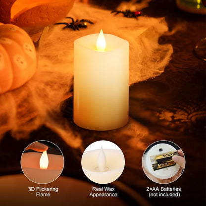3x4 Flickering Flameless Candles Set of 3,Real Wax Pillar LED Candles,with Timer,4 inch Flameless Candles with Remote,for Party Wedding Holiday Home Decor,Ivory