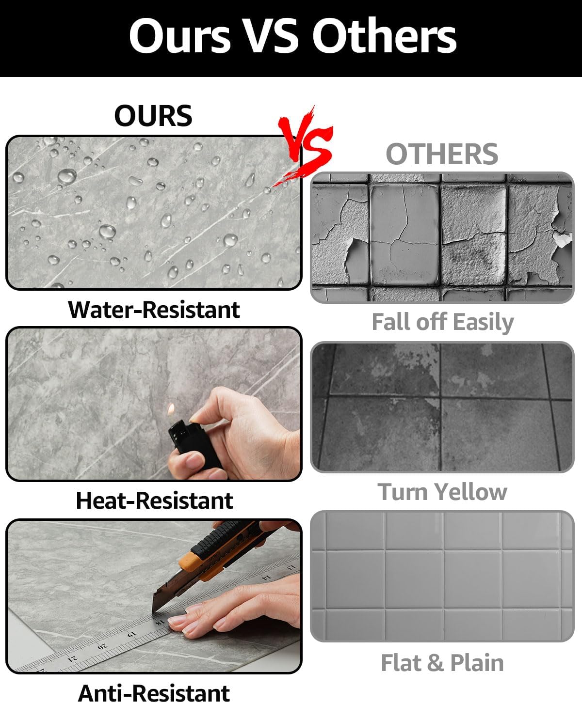 WADILE 10pcs Peel and Stick Shower Waterproof Marble Tiles Wall Panels, 11.8"x11.8" Self-Adhesive Backsplash, for Home Bathroom, Kitchen, Living Room White (Not Real Tile)