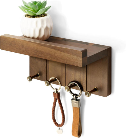 Rebee Vision Small Key Holder Wall Mount for Farmhouse Decor - Key and Mail Holder for Wall with Shelf and 4 Key Hooks - Room Decor Aesthetic (Distressed Blue)