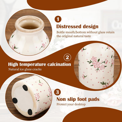 2 Pcs Ceramic Small Vase Rustic Farmhouse Vase Boho Vases Home Decoration for Your Kitchen Bedroom Office Bathroom & Shelf Centerpiece Table Decorative(Simplicity)