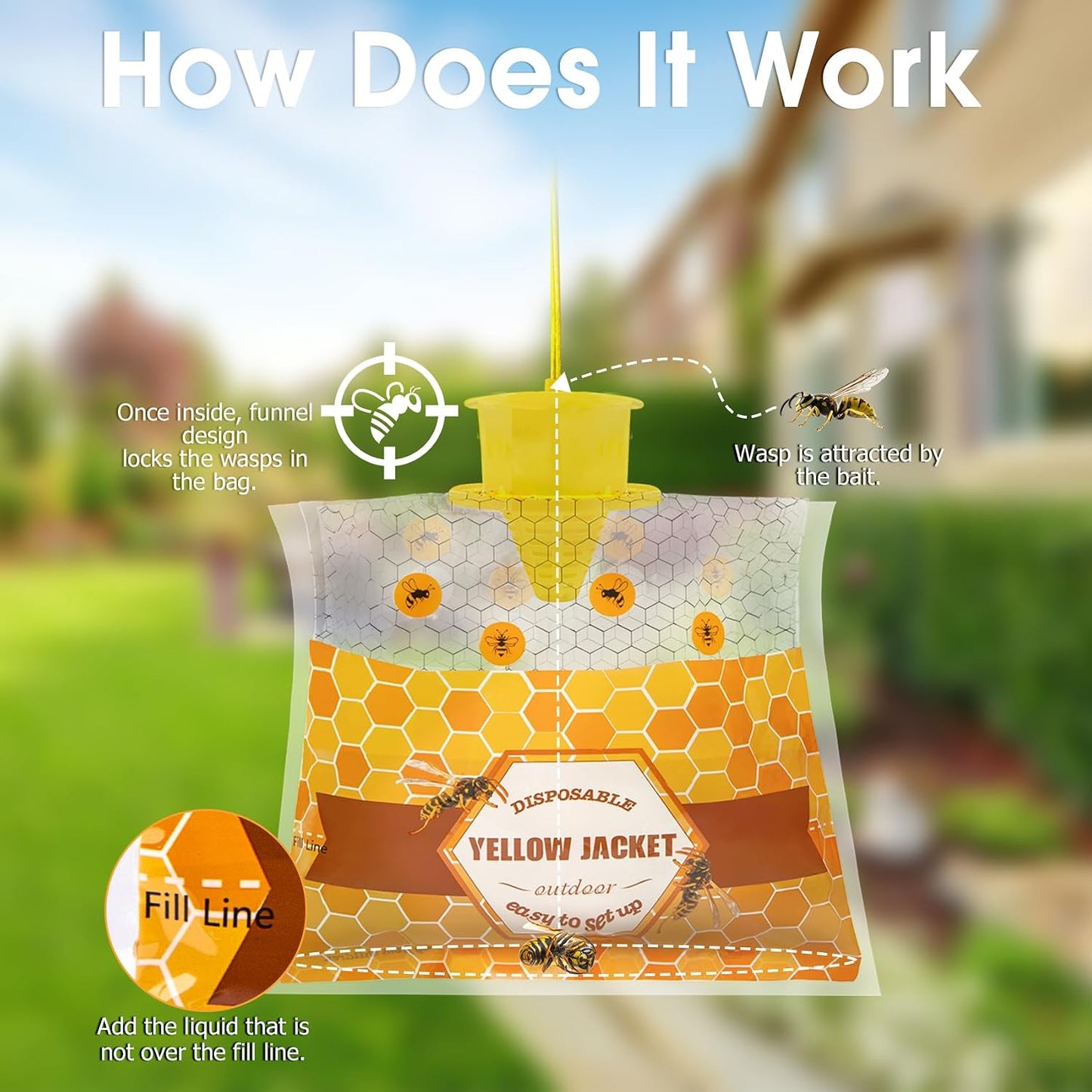 6 Pack Disposable Wasp Traps Outdoor Hanging Yellow Jacket Trap Carpenter Bee Traps for Outside Wasp and Hornet Traps Catcher Killer for Fly, Insects and Bug Outdoor Hanging Bag