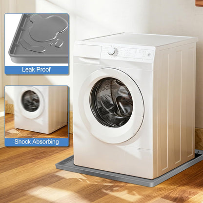 ToLanbbt 27" x 27" Washing Machine Drain Pan Mat, Soft Silicone Washer Drip Tray with 0.78" Raised Edge, Water-Proof Anti-Vibration Leak-Proof Floor Protector for Under Washer, Dryer, Fridge (Gray)