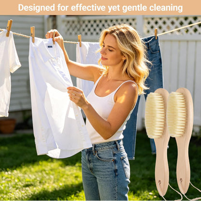 3 Pack Wood Laundry Stain Brush, Very Soft Bristle Shoe Laundry Stain Remover Long Handle Oval Gentle for Sneakers, Suede & Leather, Protable Soft Cleaning Clothes Brush for Scrubbing Stains (3)