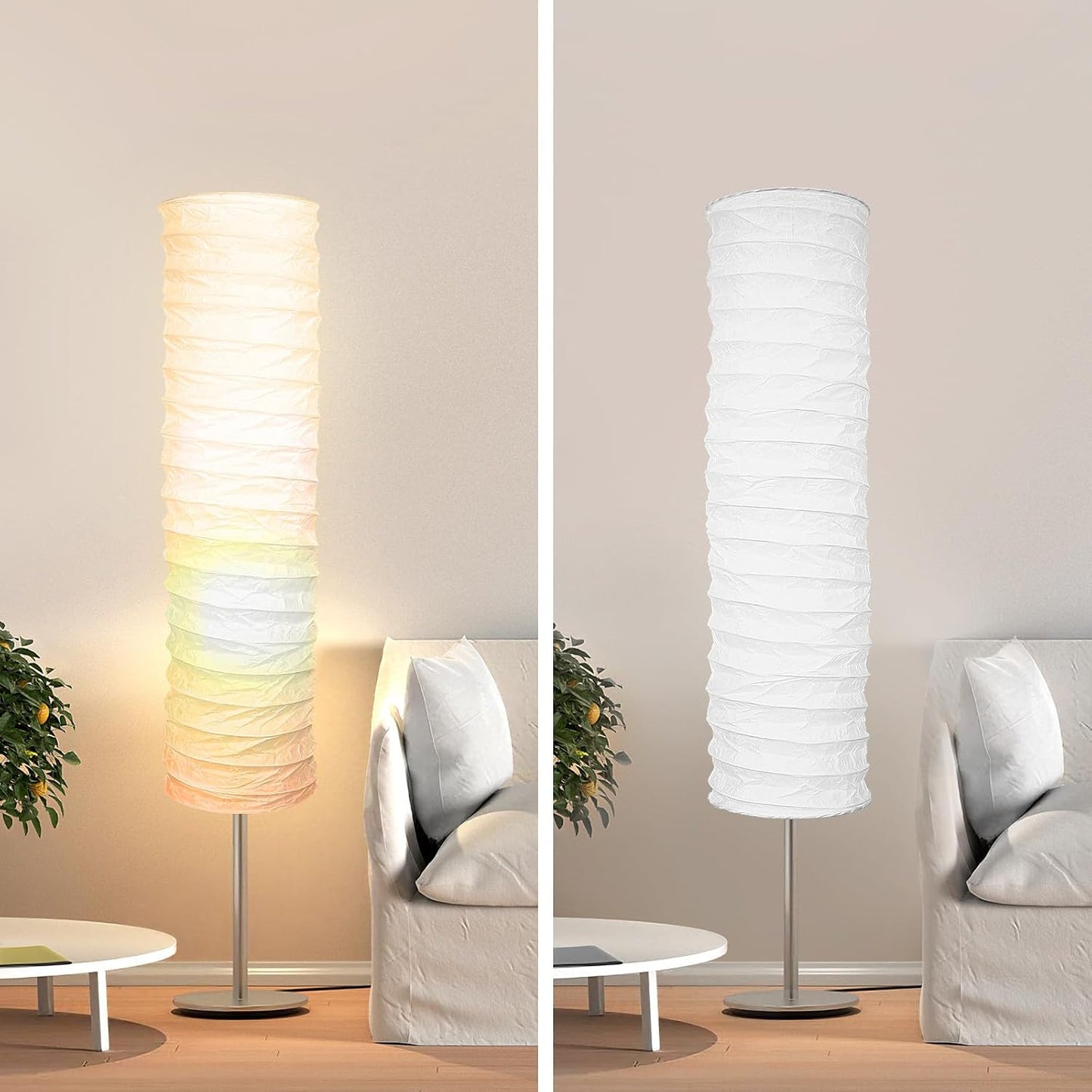 PATKAW 1 PCS Rice Paper Lamp Shade, Japanese Floor Lamp Cover Replacement, 37.3 Inch Tall Standing Lantern Light Shades, Foldable Cylinder Fixture for Living Room Bedroom Study Decoration
