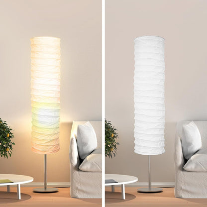 PATKAW 1 PCS Rice Paper Lamp Shade, Japanese Floor Lamp Cover Replacement, 37.3 Inch Tall Standing Lantern Light Shades, Foldable Cylinder Fixture for Living Room Bedroom Study Decoration