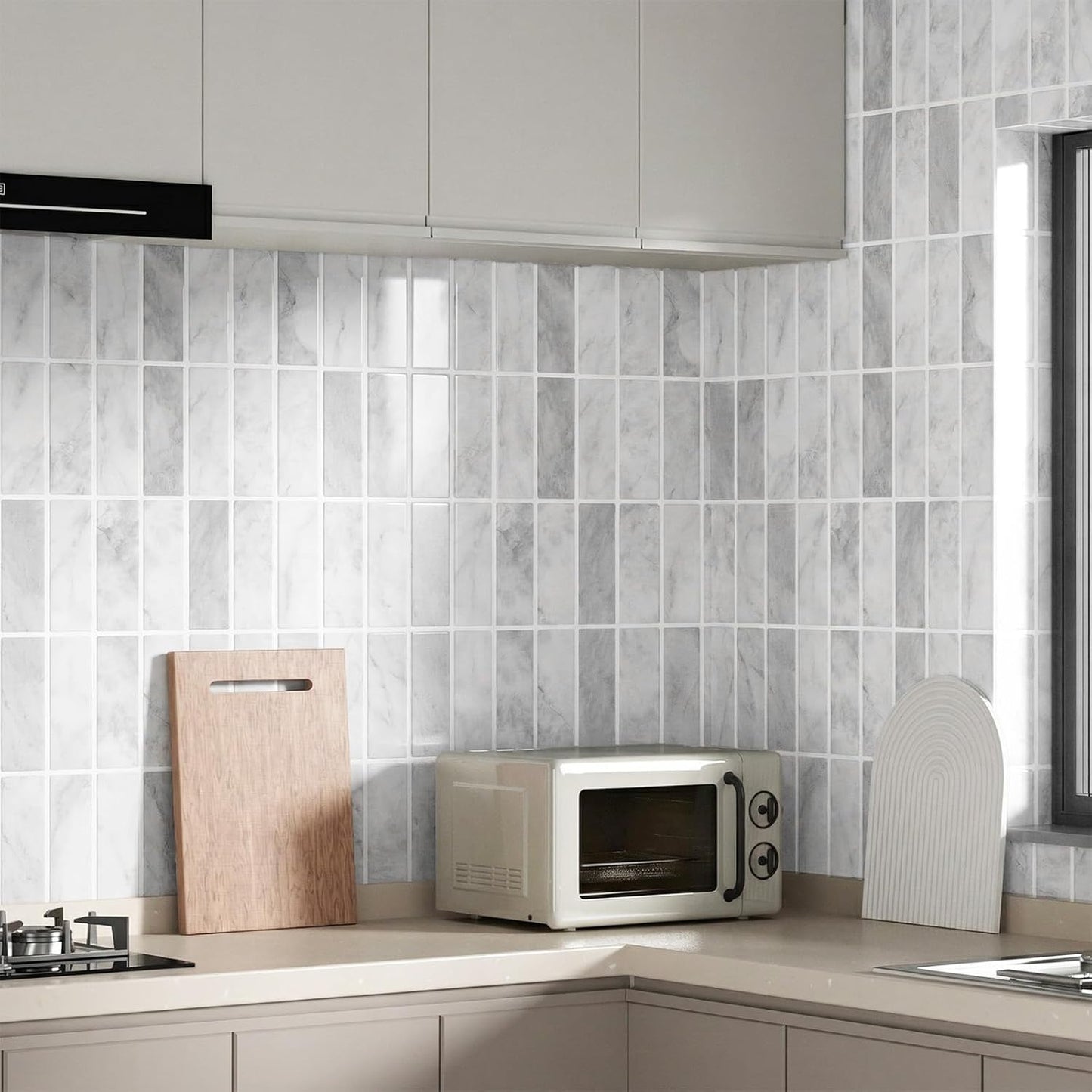 Peel and Stick Backsplash Tiles – Easy DIY Self-Adhesive Subway Wall Tiles, 10 Pack for Kitchen & Bathroom, 11.42'' x 9'' (White Grey)