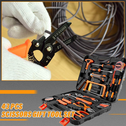 Professional 158-Piece Home Tool Kit, Orange and Black, Complete Household Repair Set with Carrying Case, Includes Screwdrivers, Hammer, Wrench Set, Wire Cutters, Measuring Tape
