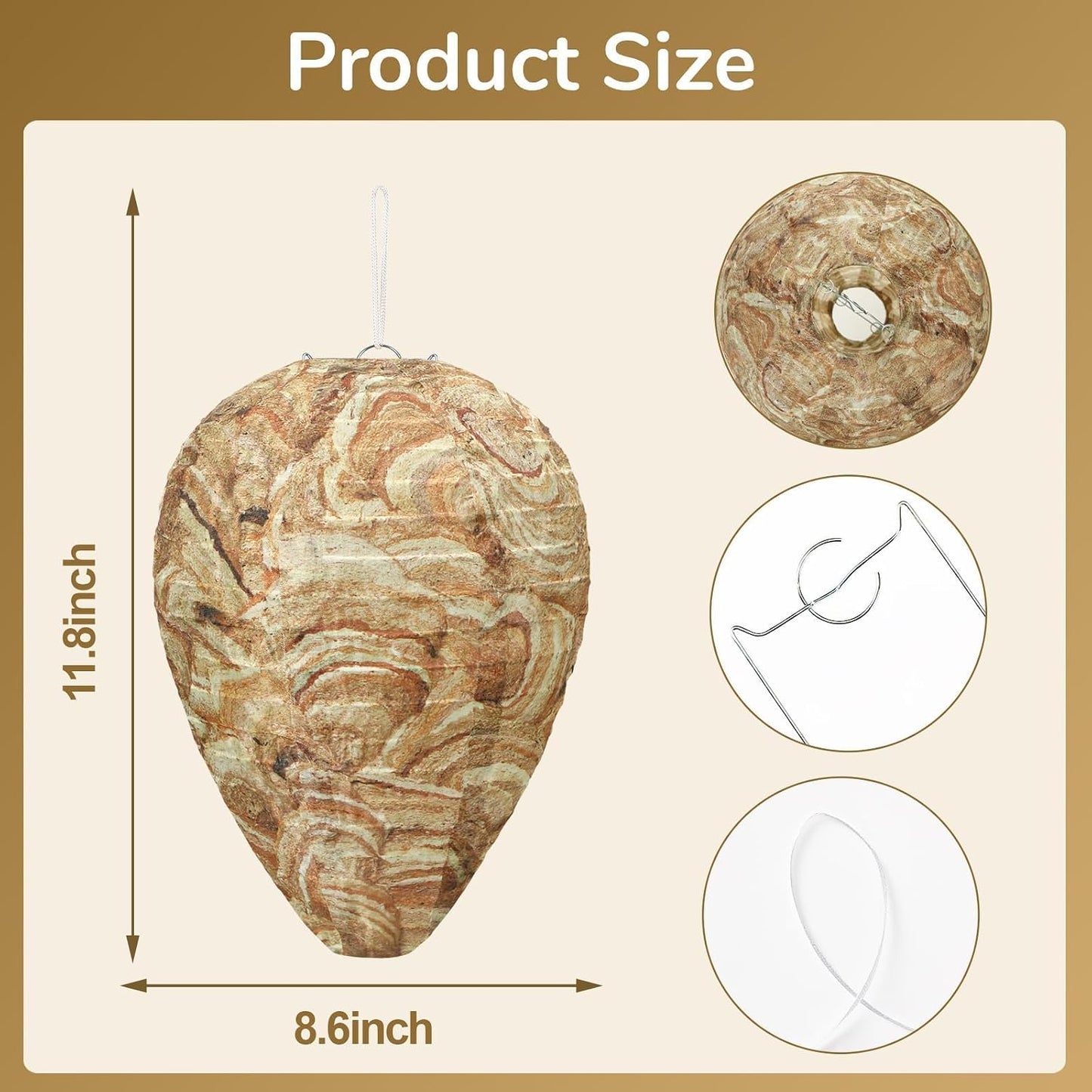 DECYOOL 6 Pack Wasp Nest Decoy Hanging Wasp for Wasps Hornets Yellow Jackets Outdoor Waterproof Material (Dark Brown)