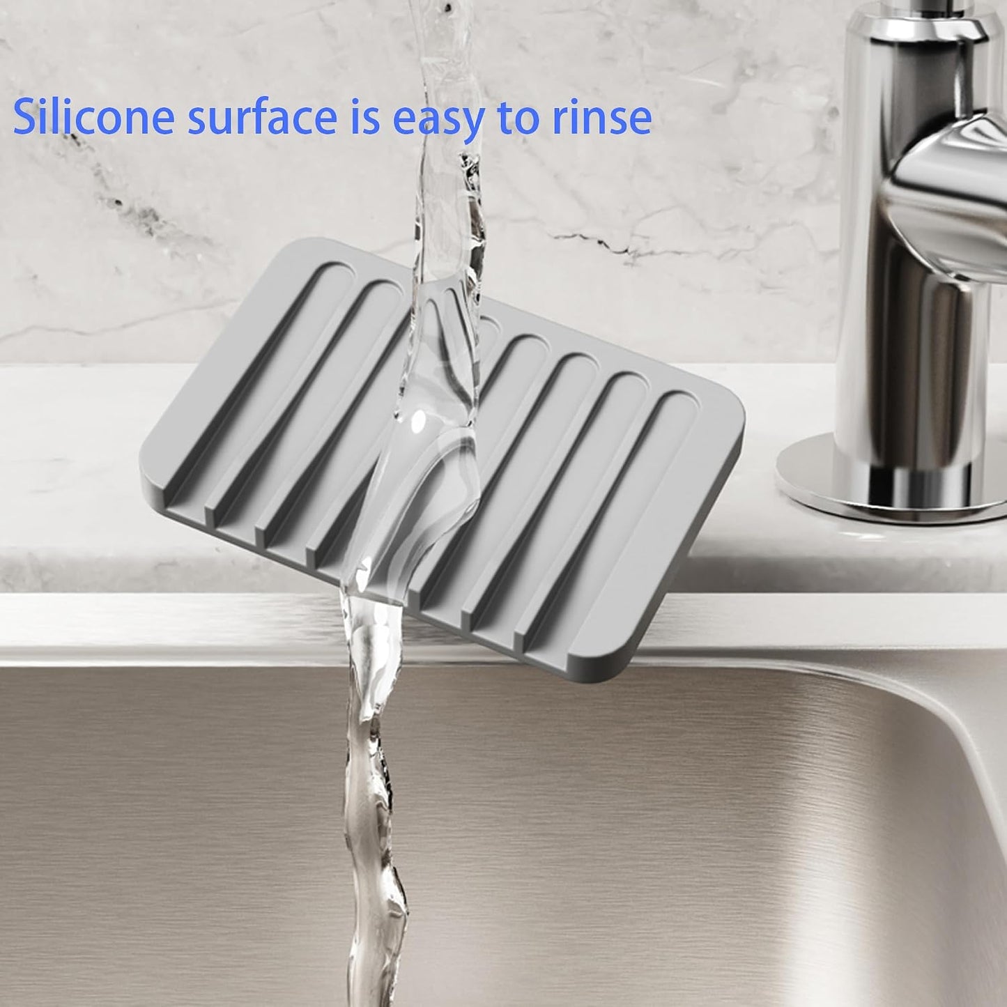 4-Pack Self Draining Soap Dish for Shower Bathroom Waterfall Silicone Soap Saver Tray Sponge Holder for Kitchen Sink Non-Slip Easy Clean (Black and White)