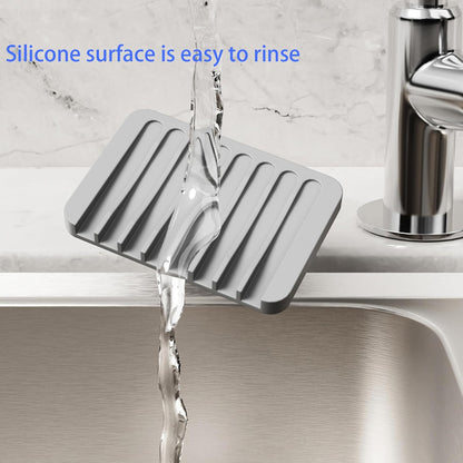 4-Pack Self Draining Soap Dish for Shower Bathroom Waterfall Silicone Soap Saver Tray Sponge Holder for Kitchen Sink Non-Slip Easy Clean (Black and White)