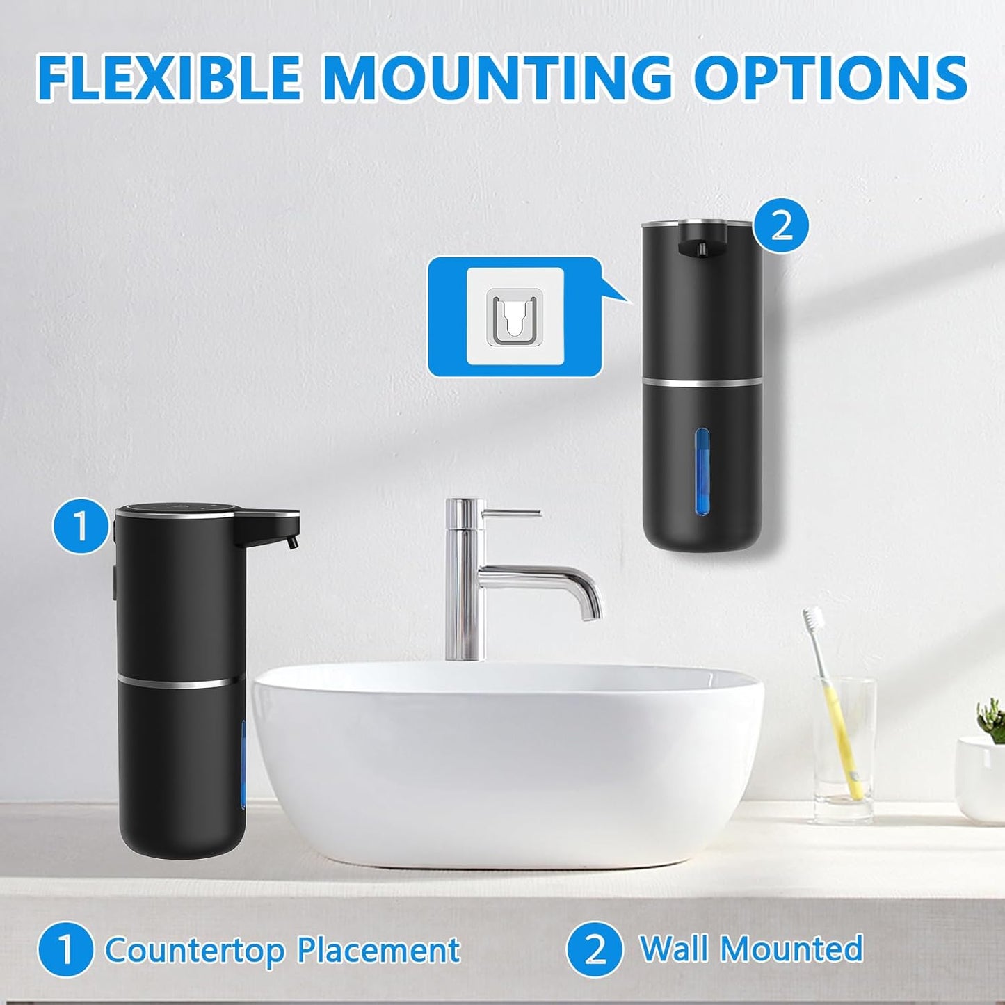 Automatic Soap Dispenser Touchless, USB Rechargeable Automatic Foaming Soap Dispenser, 12.8oz/380mL, 4 Level Adjustable, 1500mAh Smart Wall Mounted for Bathroom Kitchen Dish/Hand Soap