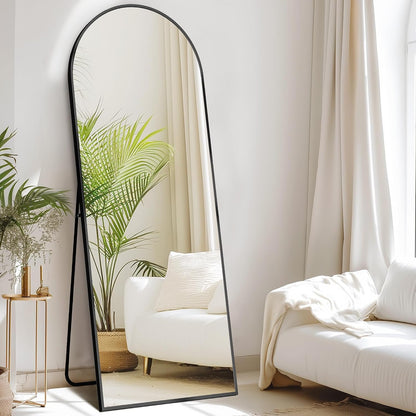 DUMOS 64"x21" Arched Full Length Floor Mirror, Full Body Mirror with Stand, Shatterproof Tempered Glass, Modern Aluminum Alloy Frame, Free Standing or Leaning for Home Decor, Gold